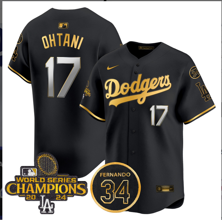 Men MLB Los Angeles Dodgers #17 Ohtani black 2024 World Series Champions Patch Limited Jersey->los angeles dodgers->MLB Jersey